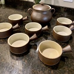 Pottery Barn Stoneware Server and Handled Bowls 