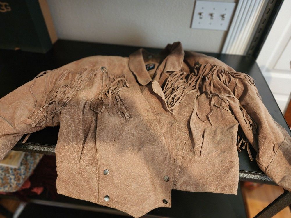 VINTAGE LEATHER FRINGE JACKET LARGE