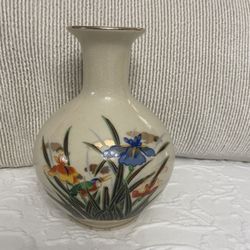 Vintage Vase With Pretty Floral  And Bird Design 
