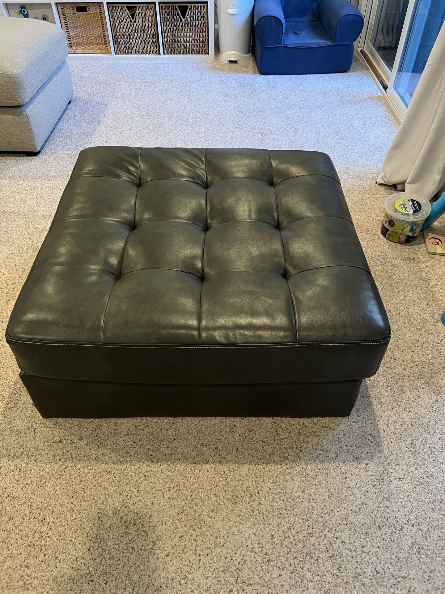 Grey Leather Ottoman