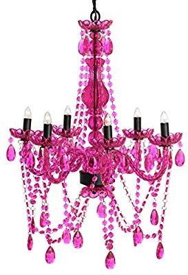 Chandelier 3CAG Original Gypsy Hot Pink 25"X 24" 6 Bulb Includes 6-15 Bulbs Max. 40W or E12 3W LED Bulbs 12L Cord and Chain New In The Box