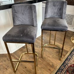 Pair of Gray Velvet Bar Stools
