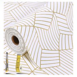 Kimhan Shelf Liners for Kitchen Cabinets 23.6 in x 20 FT, Non Adhesive Cabinet Liner Strong Non-Slip Thickened Gold Geometric Drawer Liner, Easy to Cl