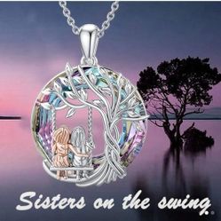 To My Granddaughter, Tree Of Life Sisters On The Swing Pendant Necklace