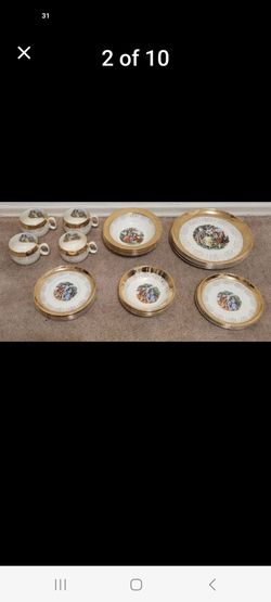 CHINA 3x sets 2complete (WATCH VIDEO) VINTAGE SABIN CREST OF GOLD DINNER SET OF 4 DISHES AND CUPS LOCAL SD 92103 AREA