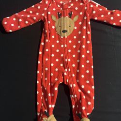Carter’s Reindeer Fleece Footed Pajamas 6M Red Polka Dot Christmas Sleeper