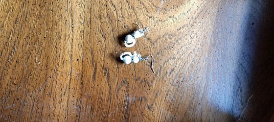 Cat Mouse White Earrings