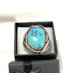 Antique Great Condition, One Of A Kind, Mccoy Silver Turquoise Ring. Size 11.