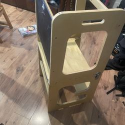 Toddler Step Tower 4 In 1 Chalkboard, Desk, Chair
