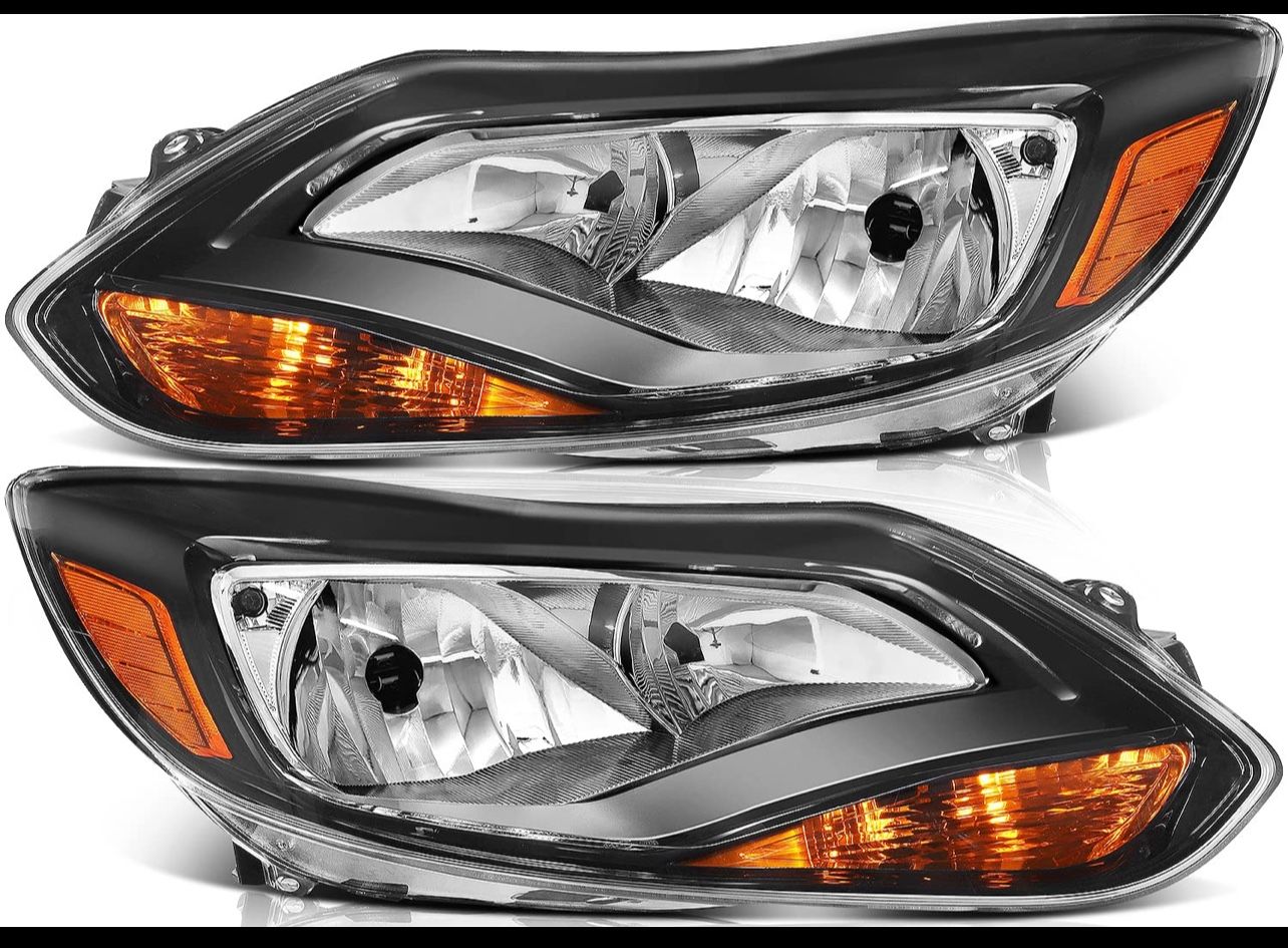Headlight Assembly for ford for Focus 2012-2014 Black Housing Amber Reflector Clear Lens Driver and Passenger Side Headlamp