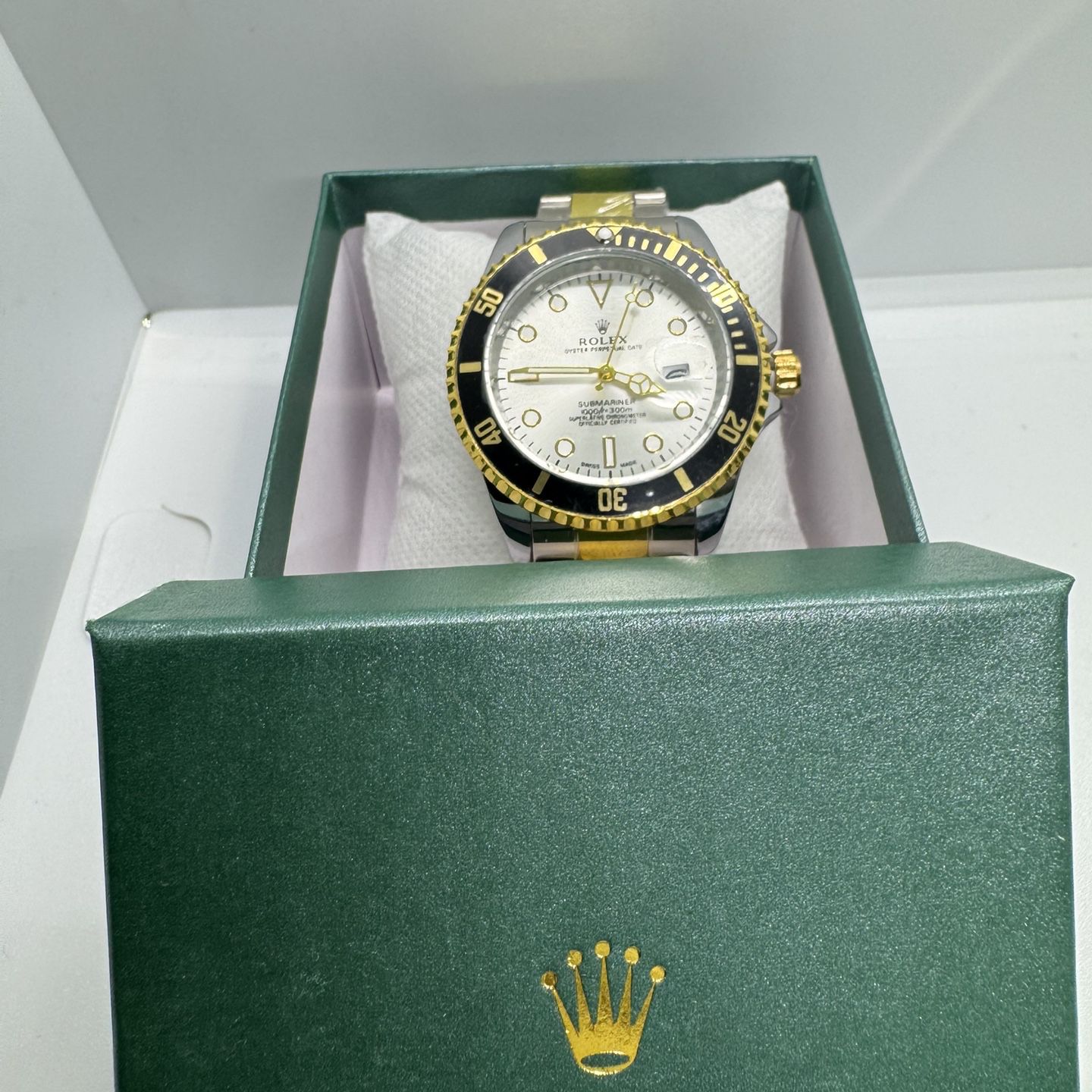 Brand New Silver Face / Black Bezel / 2 Tone Band Designer Watch With Box! 