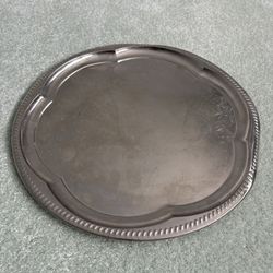 Vintage Embossed Aluminum Round Platter With A 14 Inch Diameter