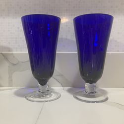 Two Blue Glass Vases