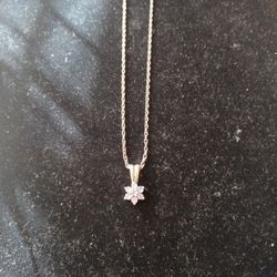 Sterling Silver Necklace with Sterling Silver Aquamarine Charm 