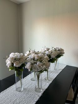 6 count white rose faux flower arrangements