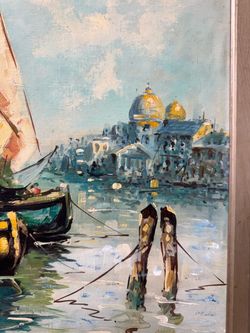 Vintage Venetian Canal Oil Painting – Framed antique monet van gogh picasso era
