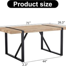 71'' Dining Table for 6-8, Wood Kitchen Table with Metal Legs, Dinner Table for 6-8 for Home Dining Room Living Room