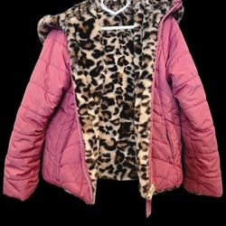 Pink Jacket with a Cheetah Print Faux Fur Lining. 