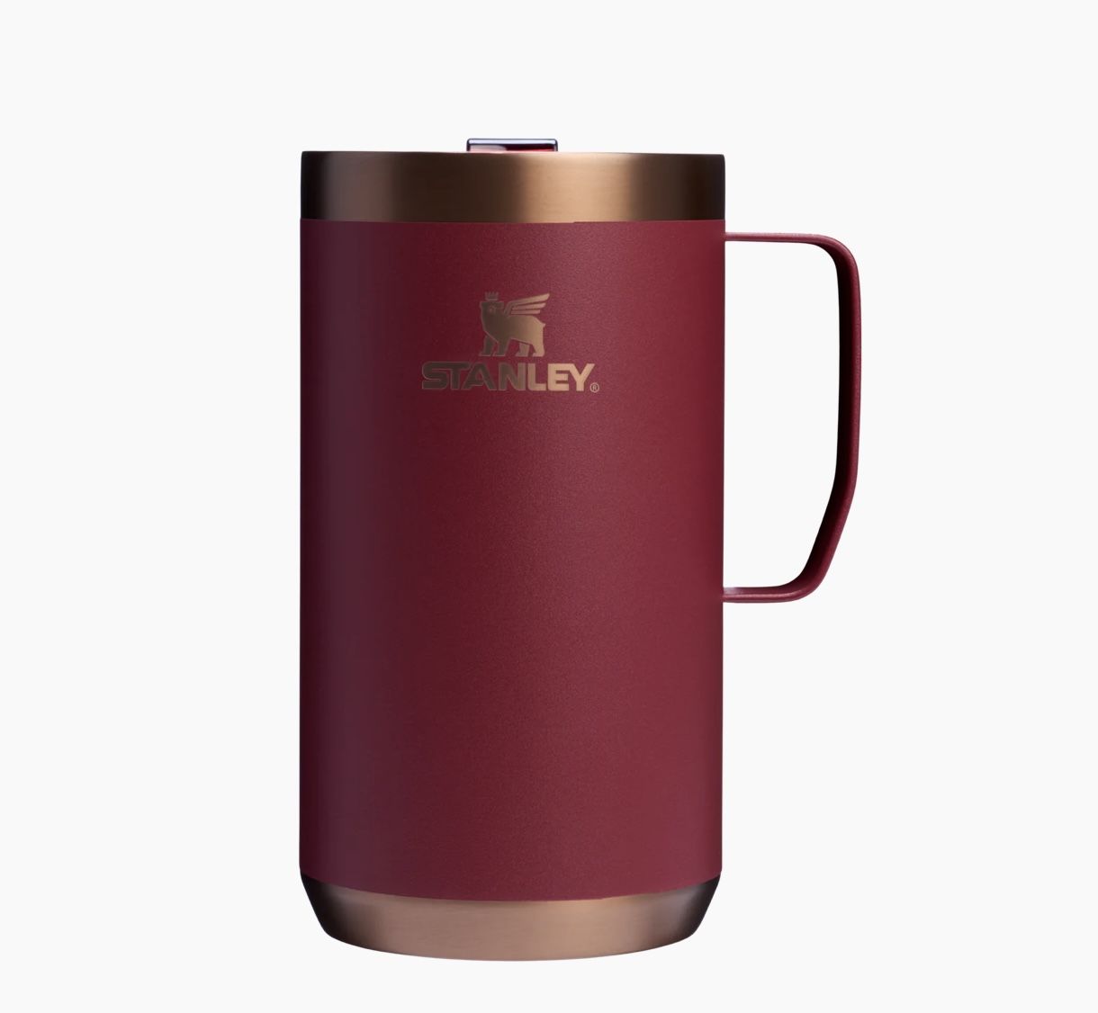 BRAND NEW STANLEY 24 OZ STAY HOT CAMP MUG - GILDED POMEGRANATE MAROON RED HOLIDAY CHRISTMAS