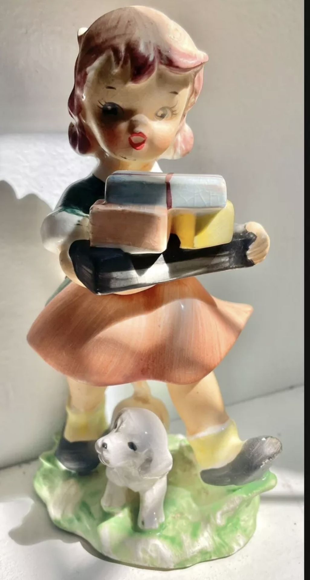 Vintage - Handpainted Tilso-Japan - 5.5”T Figurine - A Little Girl and Her Dog