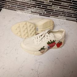 Gucci Rhyton Ivory Red Strawberry Leather Chunky Sneakers