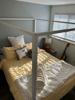 White Metal Four-Post Bed Frame