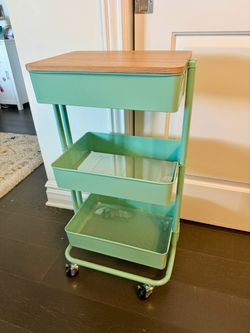 3-Tier Rolling Storage Cart with Wood Top