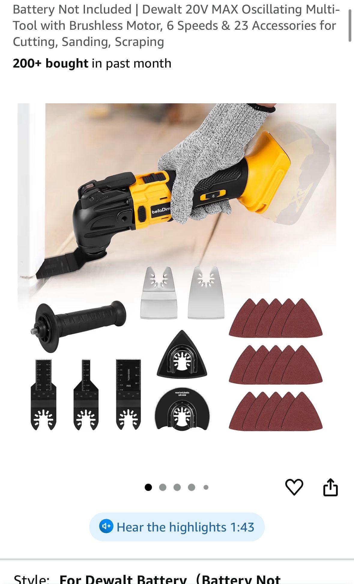 Battery Not Included | Dewalt 20V MAX Oscillating Multi-Tool with Brushless Motor, 6 Speeds & 23 Accessories for Cutting, Sanding, Scraping