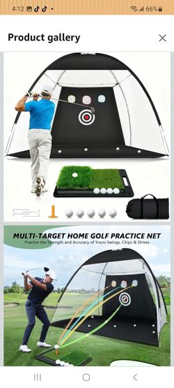 Golf Net, 10 x 7FT Golf Practice Nets for Backyard Driving Hitting Swing Chipping Training with Hitting Mat for Indoor & Outdoor, Gifts for Men Dad Hu