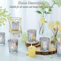 Votive Candle Holders Set of 24, Speckled Mercury Silver Candle Holders for Wedding Centerpiece Table Decorations, Tealight Candle Holder for Party Br