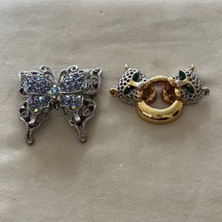 Two Brooches Butterfly And Tiger Brooches 