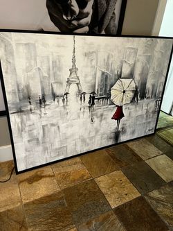✨LARGE7 ft by 5 ftParis Rainy Day Canvas Painting Black Frame