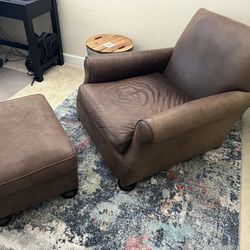 Blown Leather Chair And Ottoman