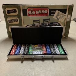 Poker Game Tabletop 3 in 1 Hold-em Felt Blackjack Craps 66" x 33" Chips Briefcase