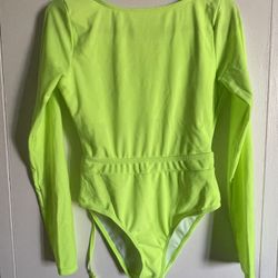 Neon Green Long Sleeve Open Back Bodysuit by Sofia’s. New. Size M