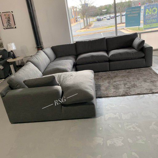 Grey Sectional Couch With Chaise ⭐ Down Filled Overstuffed Cloud Sectional Couch Set Build Your Own Combination 