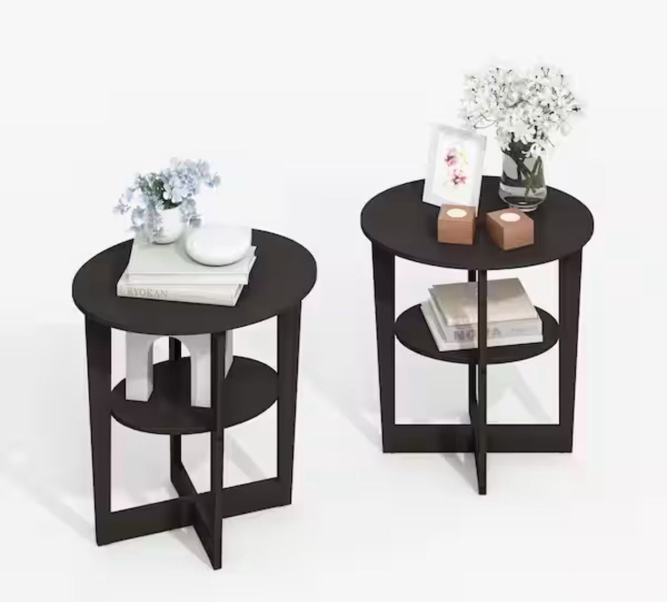 Furinno Modern 18.9 in. Black Walnut Wood End Table (Set of 2)