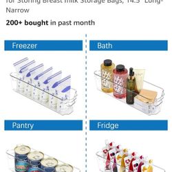 HOOJO Refrigerator Organizer Bins - 4pcs Clear Plastic Bins for Fridge, Kitchen Cabinet, Pantry Organization, ideal BPA Free Freezer Organizers for St