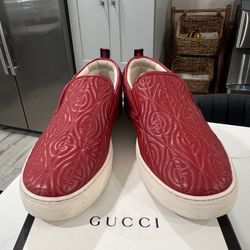 Gucci Dublin Rhombus Quilted Red GG Leather Slip On Sneakers slightly use comes with original box and shoe dust bags