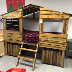Kids Tree House Loft Bed With Storage Drawers