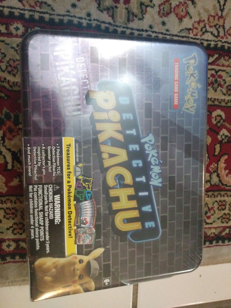 Unopened Pokemon Detective Pikachu Collectible Lunch Box Tin Contains Seven Detective Pikachu Booster Packs And Two Additional Booster Packs