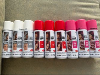 Lot of 9 Goodmark Temporary Hair Color Spray – Neon Pink, Washable Halloween Hair Dye Spray, 3 oz Can (Pink,Red,White) New