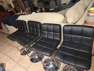 Set of 4 Black Faux Leather Bar Stools