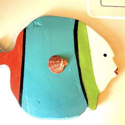 Handmade hand painted wood fish wall Decor