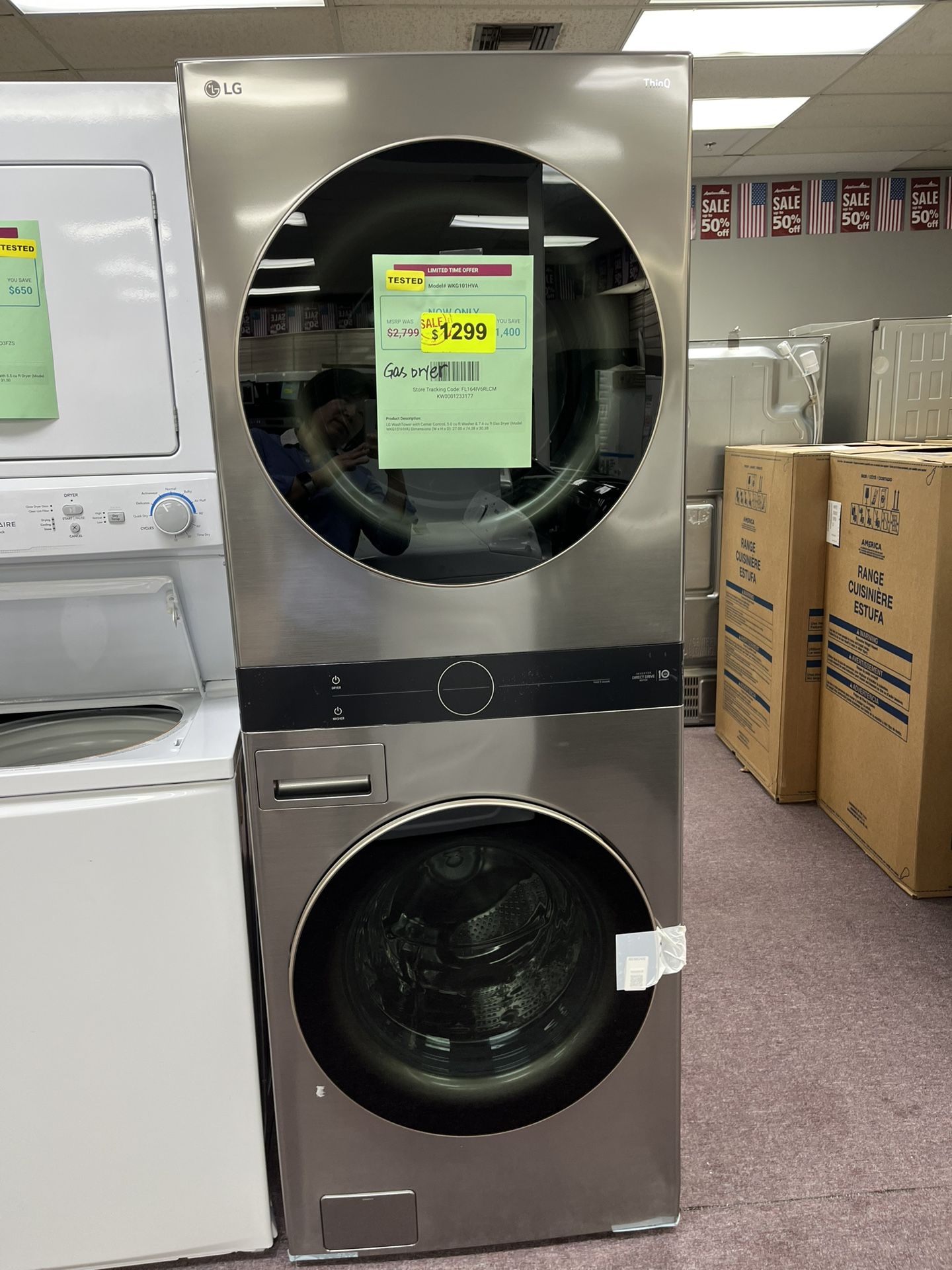 WashTower, LG Open Box Gas Dryer 4.5 Cu.ft Washer 7.4 Cu.ft Dryer
