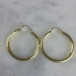 18k Gold Plated Diamond Cut Hoop Earrings 