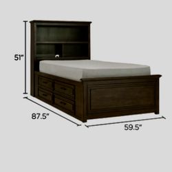 Twin Bookcase Bed With Storage And USB Charging Ports 