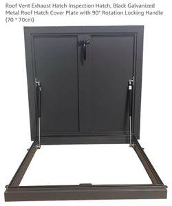 Roof Vent Exhaust Hatch Inspection Hatch, Black Galvanized Metal Roof Hatch Cover Plate with 90° Rotation Locking Handle (70 * 70cm)