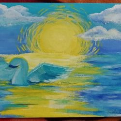 Impressionist Sunset Swan Painting