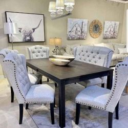 Brand New Dining Room Set| Ashley Black White Dining Table With Chair And Bench| Kitchen Table Set| 6 Piece Dining Set| Padded Chair|